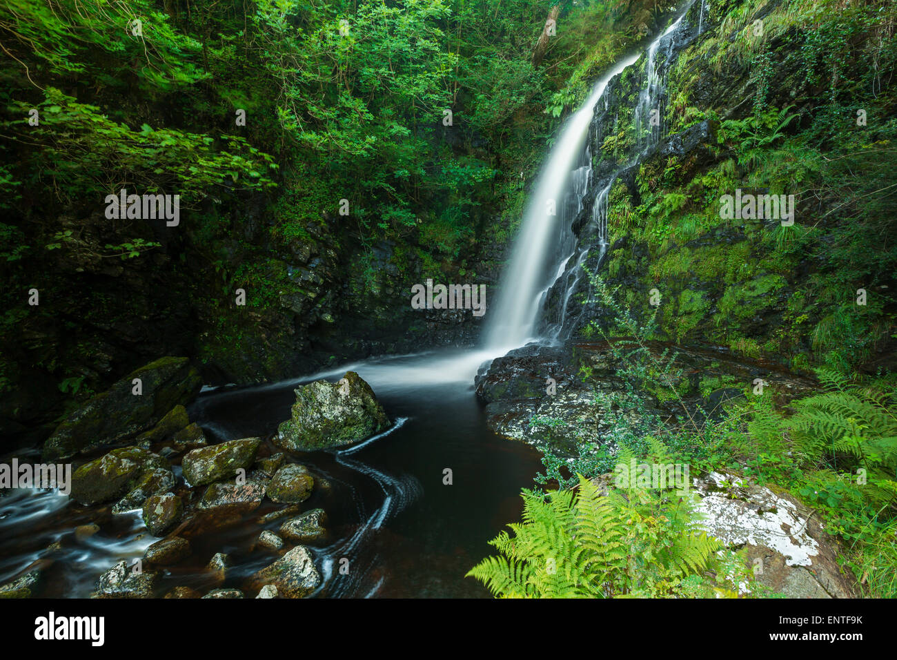 Queens Way Waterfall, Galloway Forest Park, Scotland, UK Stock Photo
