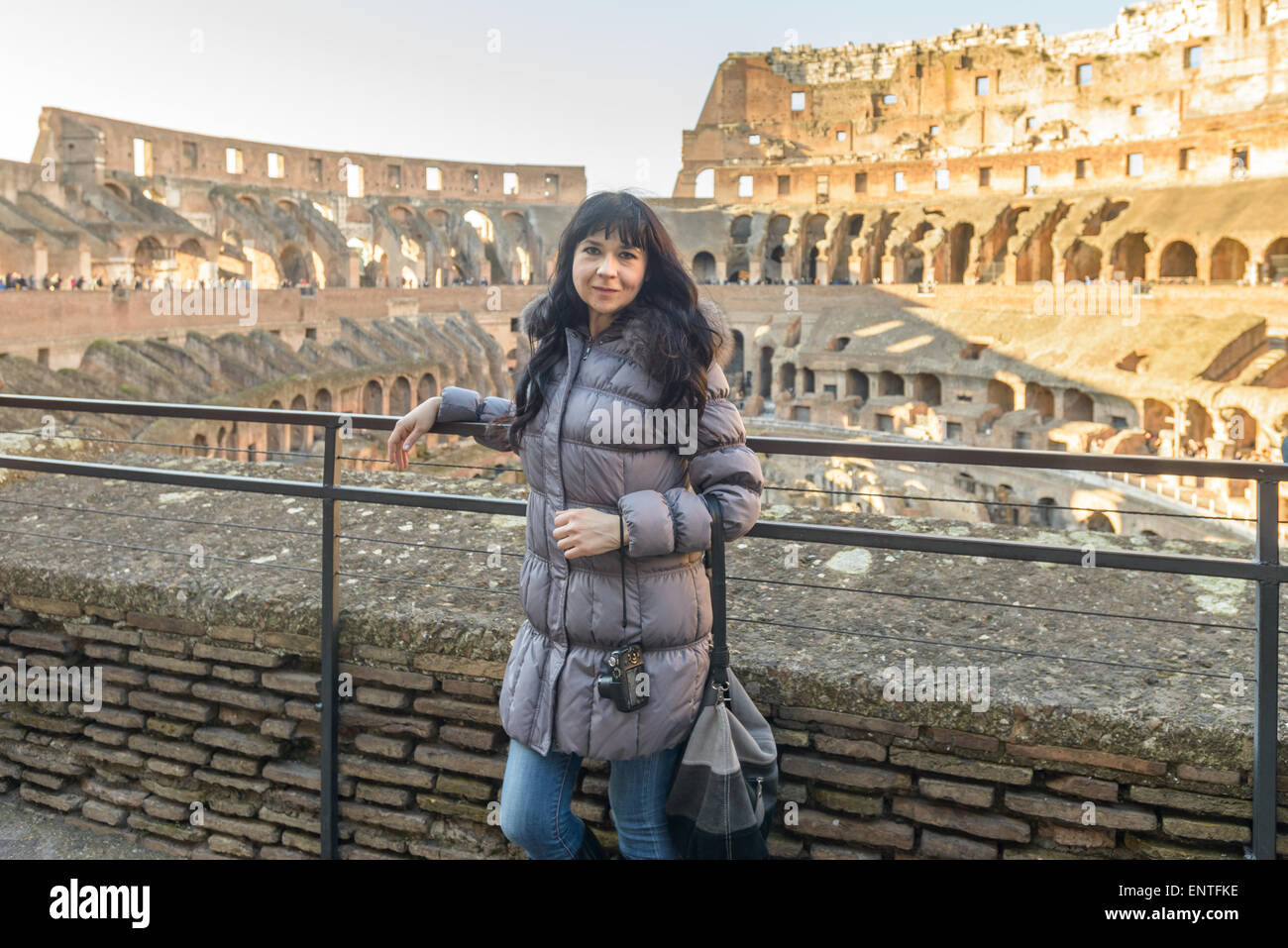 Portrait of a nice girl in Rome italy, coliseum in background Stock ...