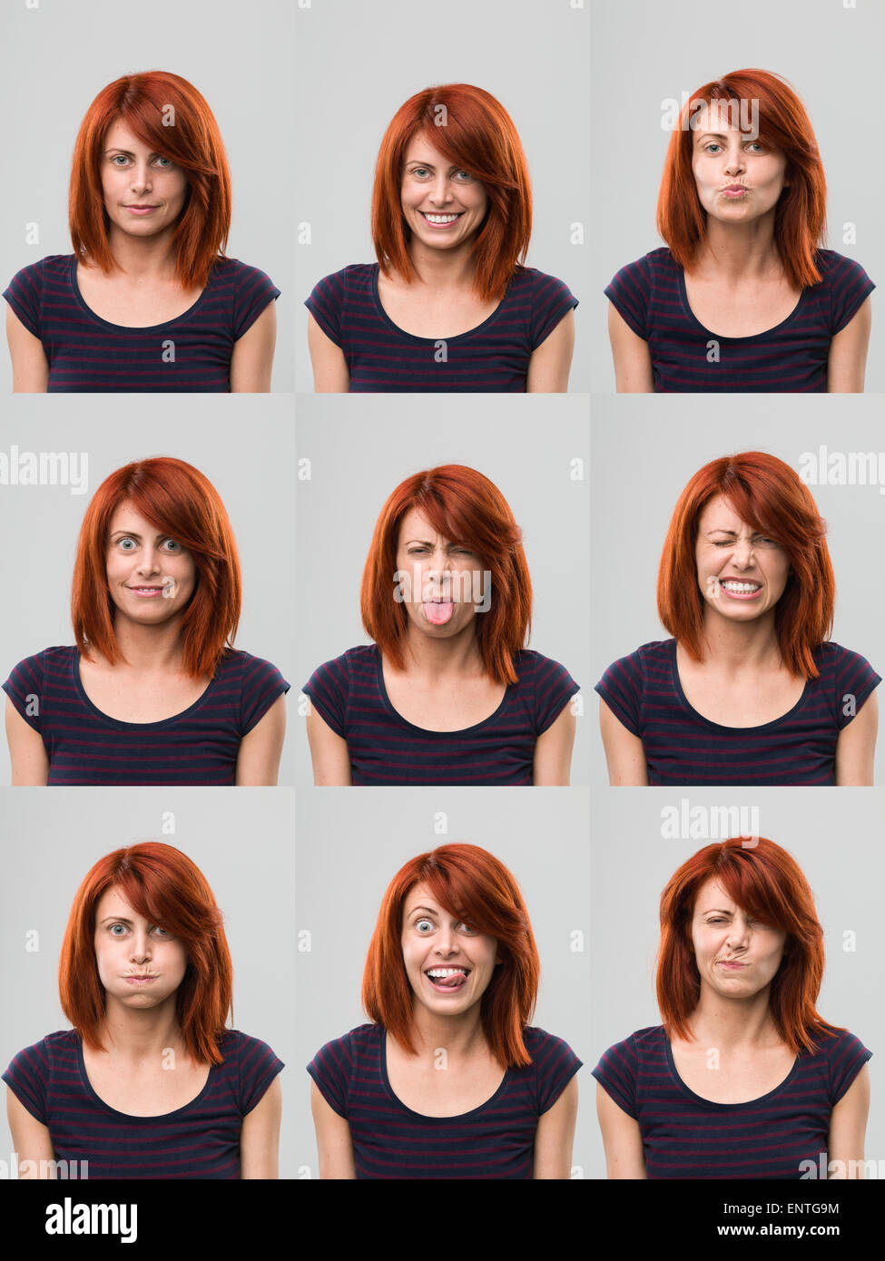 young woman making facial expressions Stock Photo