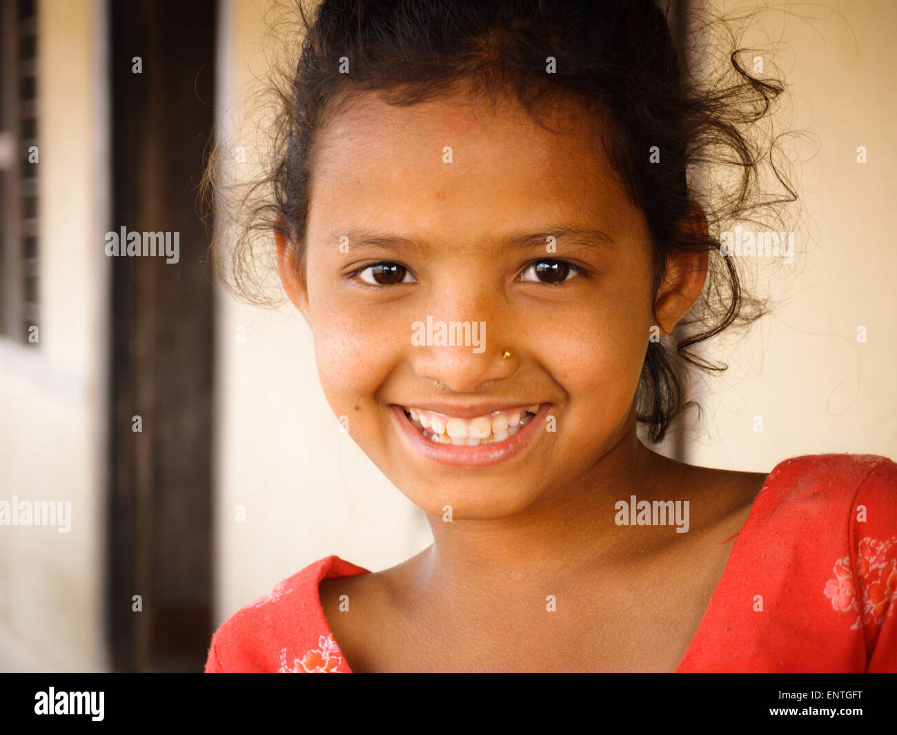 Young girl of Tharu ethnicity in eastern Nepal Stock Photo