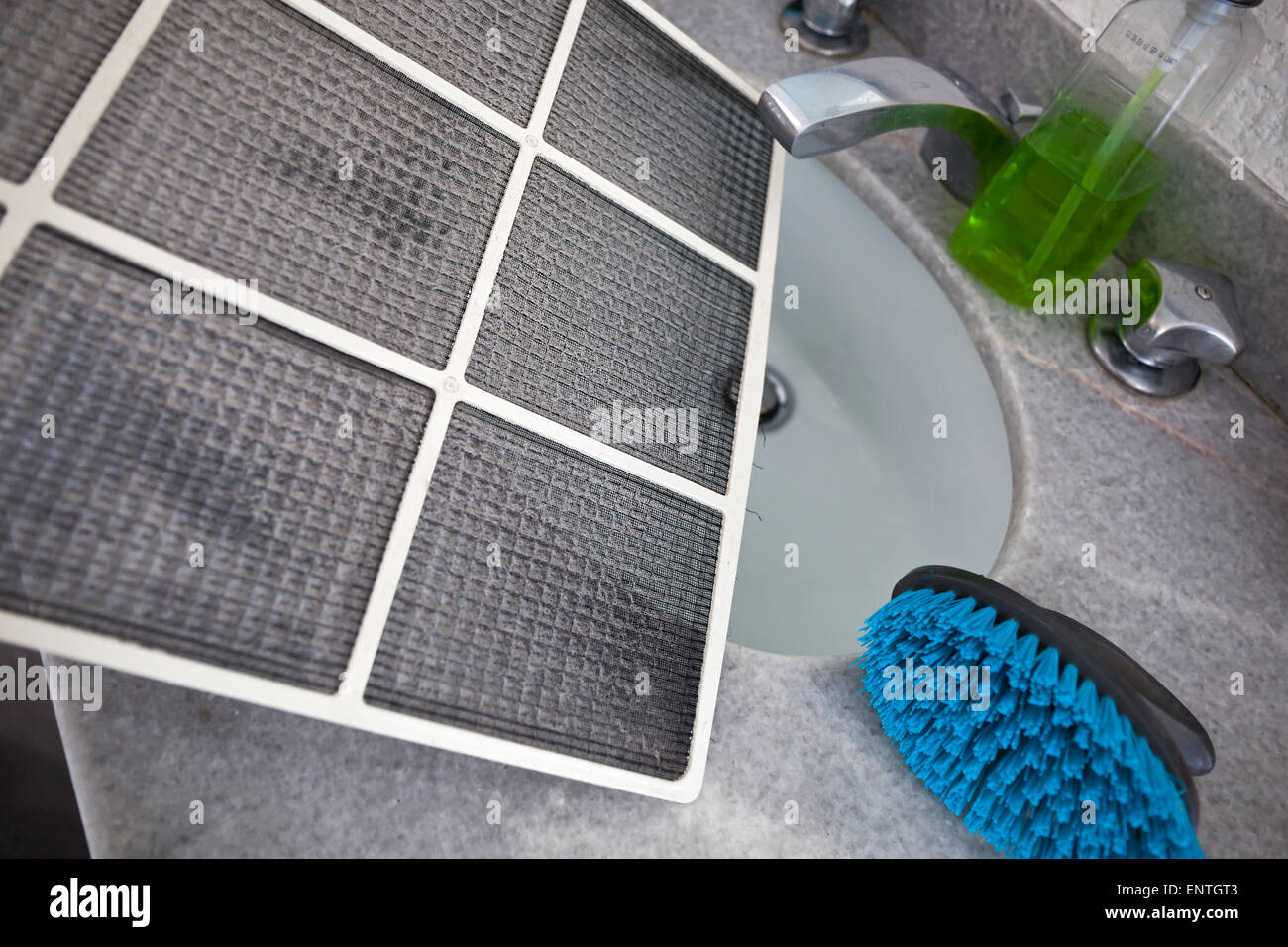 Dirty dust filters of air conditioner ready for cleaning Stock Photo