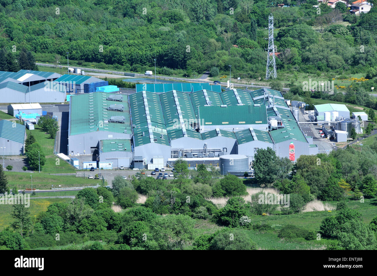 aerial view on Volvic factory Volvic Puy-de-Dome Auvergne Massif-Central France Stock Photo