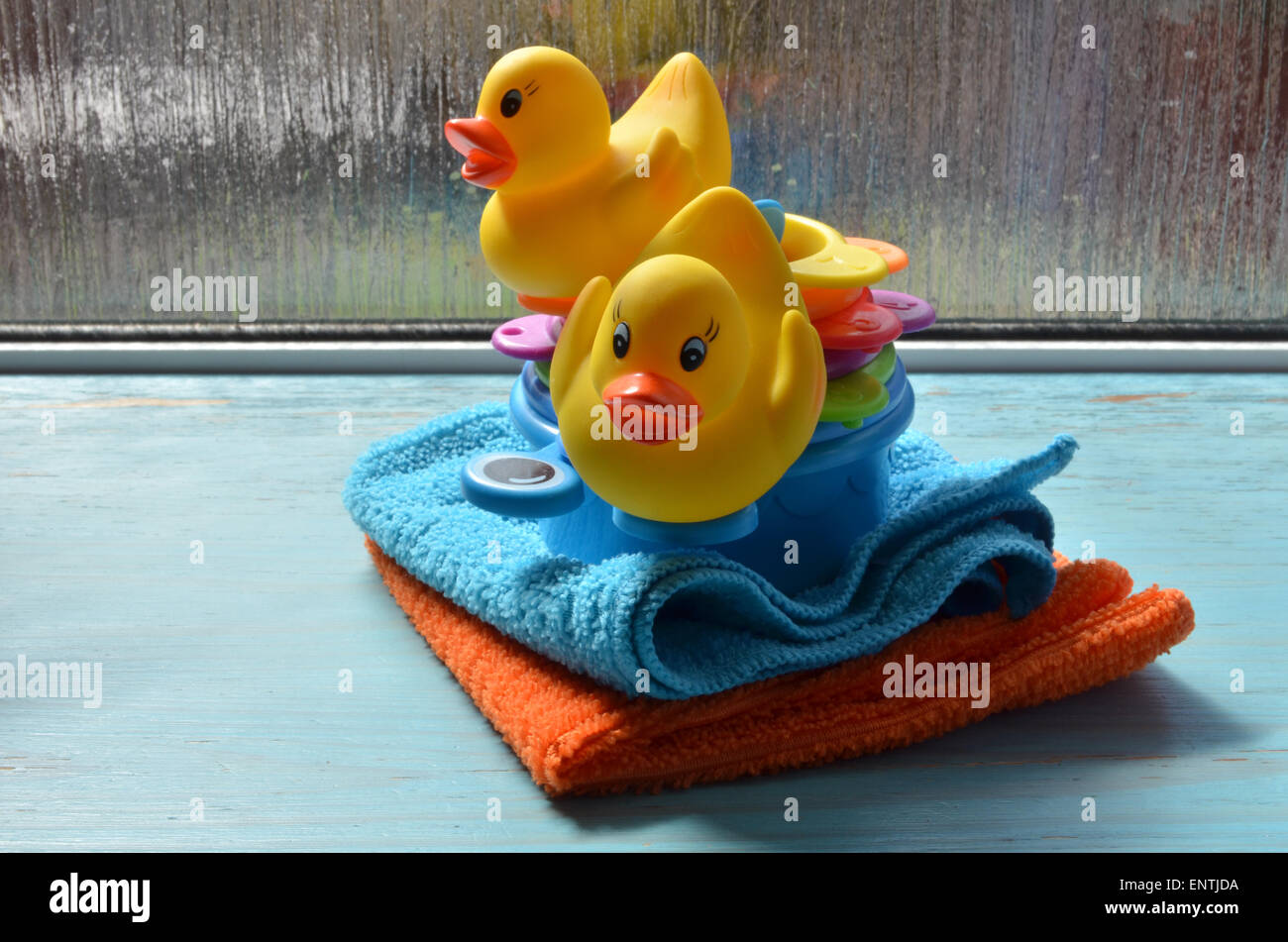 two little ducks rubber ducks in the bathroom Stock Photo Alamy