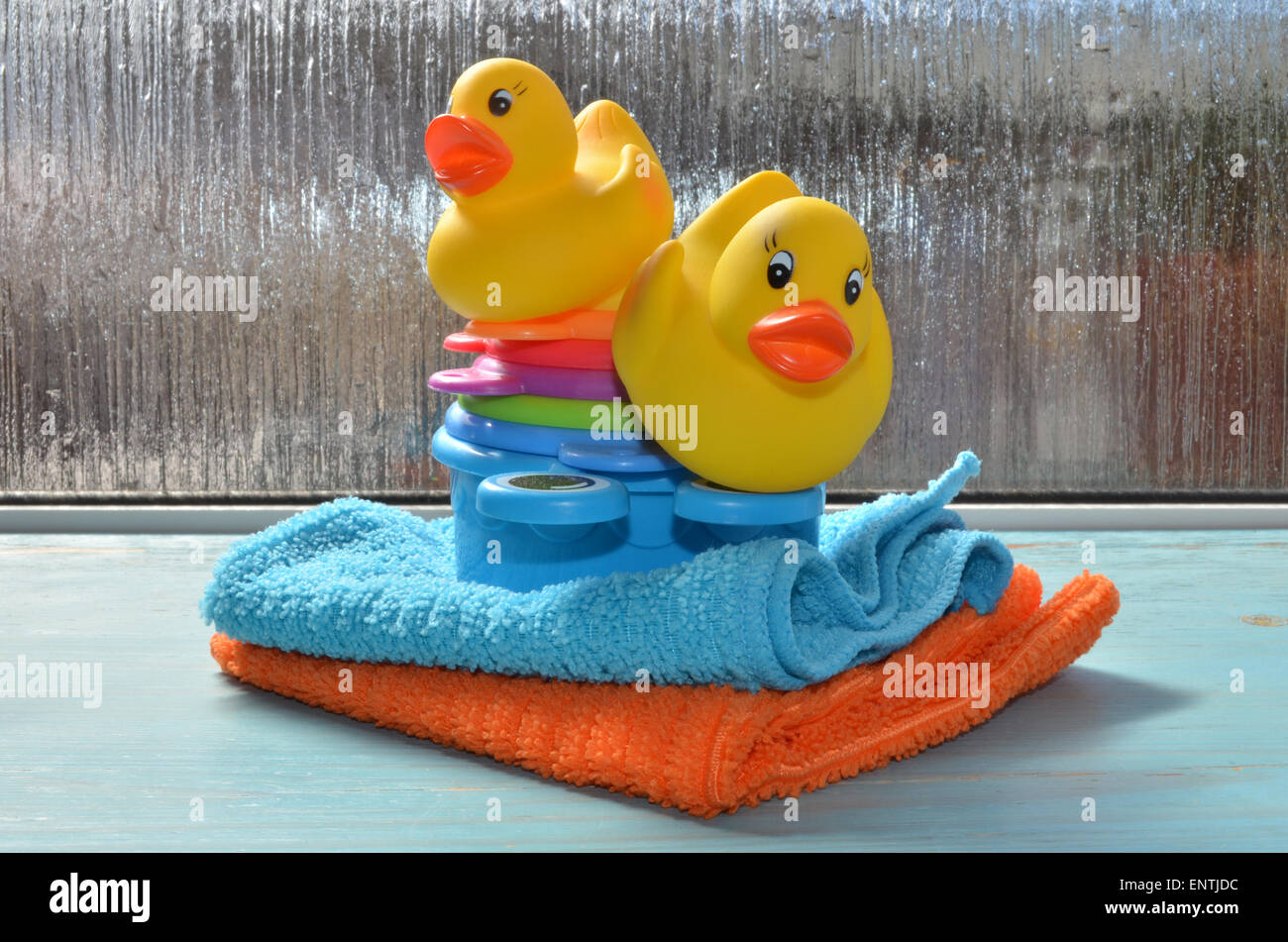 two little ducks rubber ducks in the bathroom Stock Photo Alamy