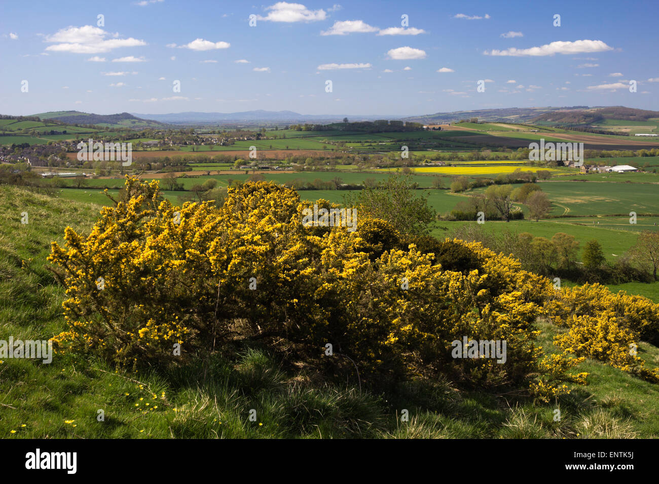 Cotswold landscape and Malvern Hills, Hailes, near Winchcombe, Cotswolds, Gloucestershire, England, United Kingdom, Europe Stock Photo