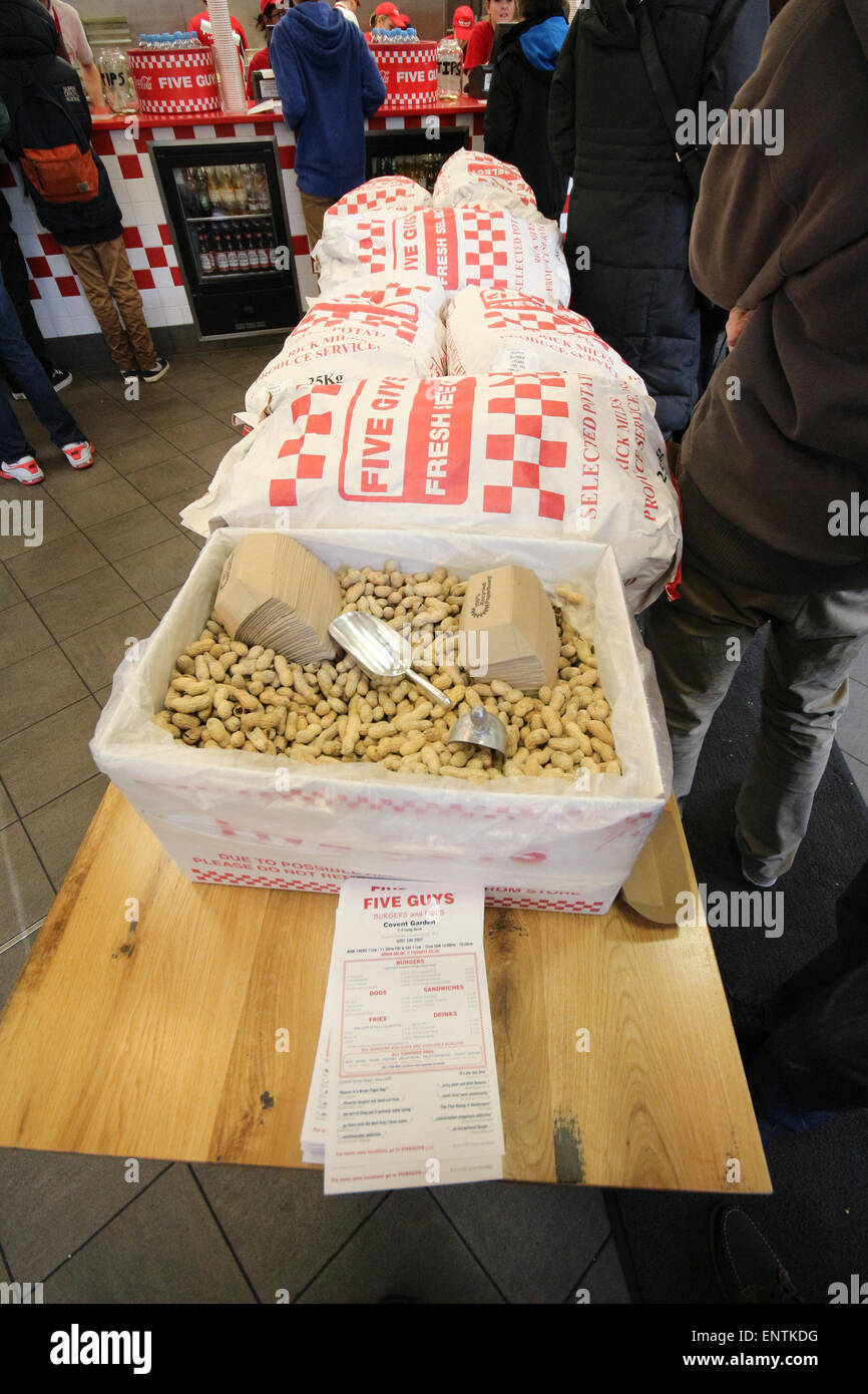Free peanuts in a Five Guys restaurant in Covent Garden London Stock Photo Alamy