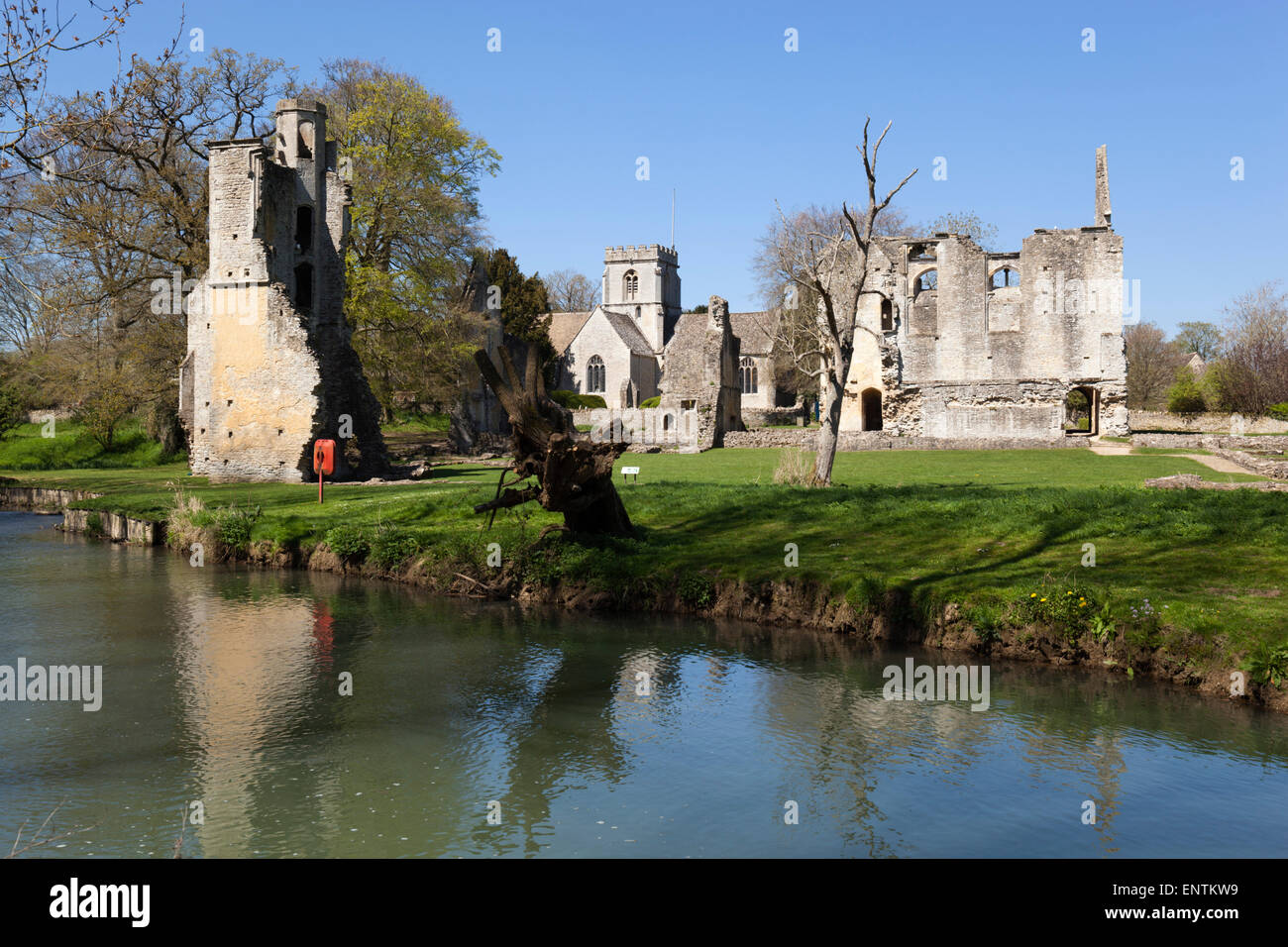 Ruins of Minster Lovell Hall on River Windrush, Minster Lovell, near Witney, Cotswolds, Oxfordshire, England, United Kingdom Stock Photo