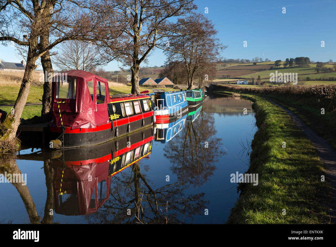 Barges on the Monmouthshire and Brecon Canal, Pencelli, Brecon Beacons
