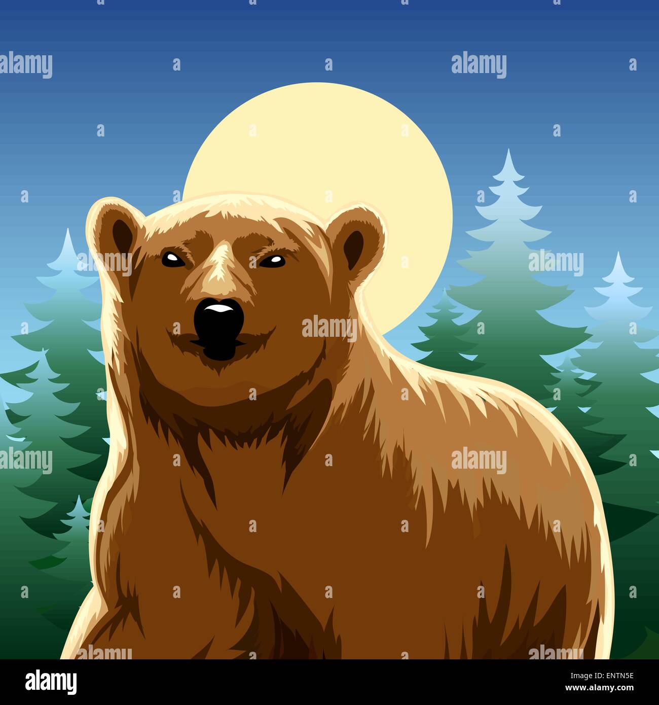 vector illustration of brown bear against pine forest Stock Vector ...