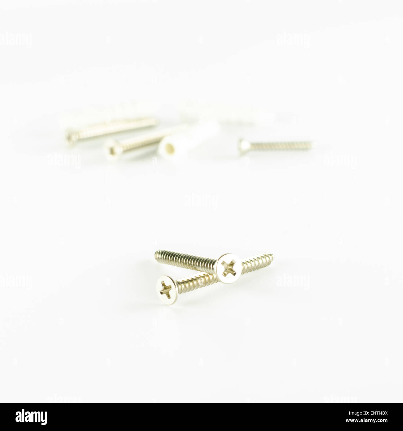 groups of screws on a white background Stock Photo