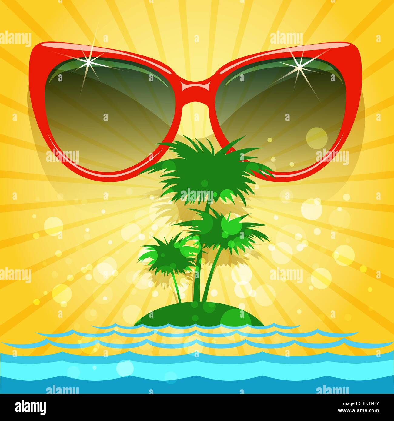 Summer background with sunglasses and tropical landscape Stock Vector ...