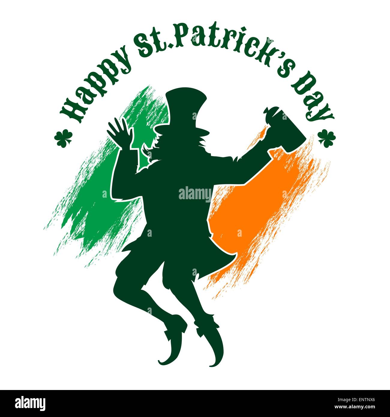 Saint Patricks Day emblem with joyful leprechaun. Isolated on white background. Stock Vector