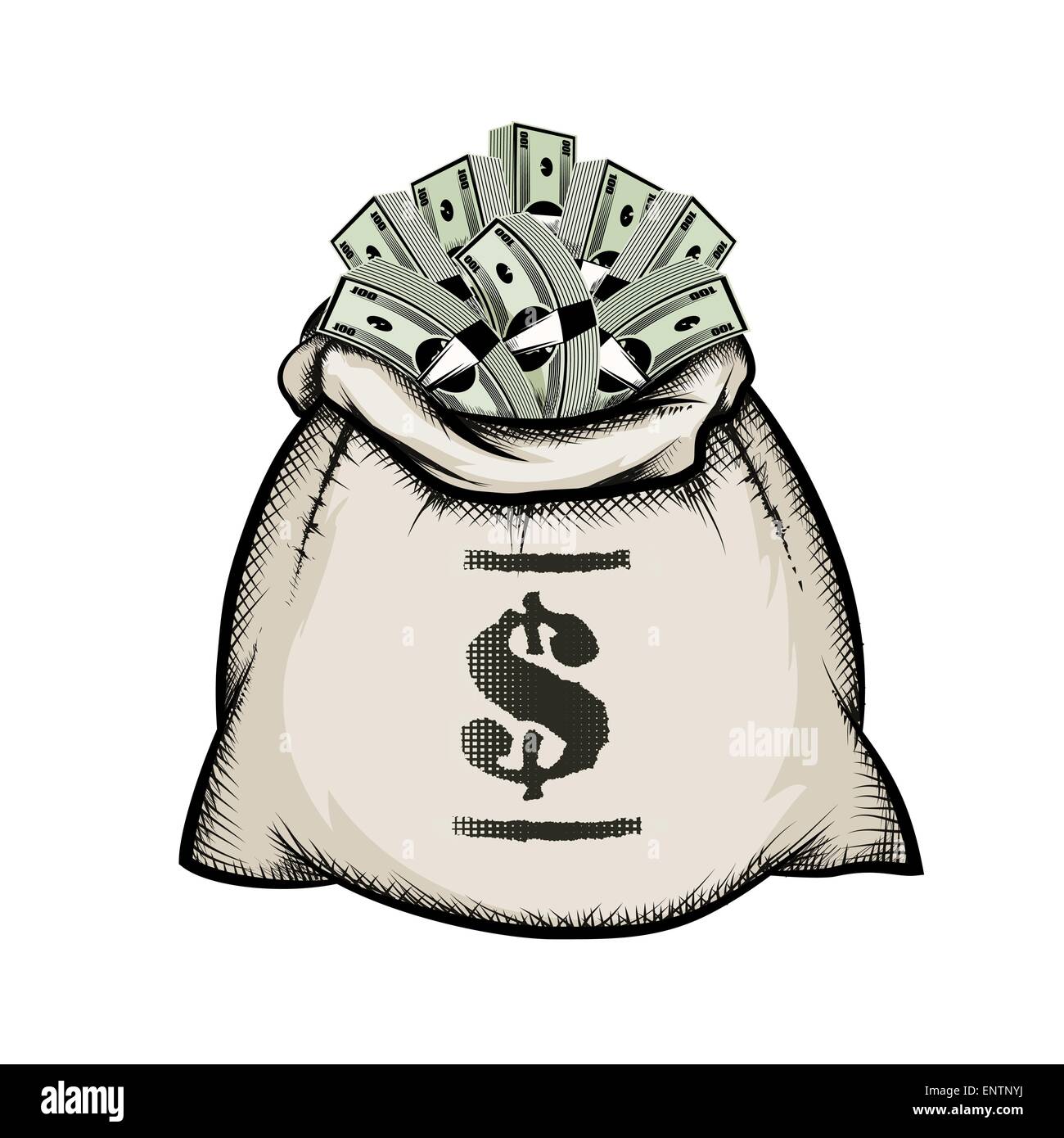 The bag full of money drawn in vintage style. Isolated on white background Stock Vector Image