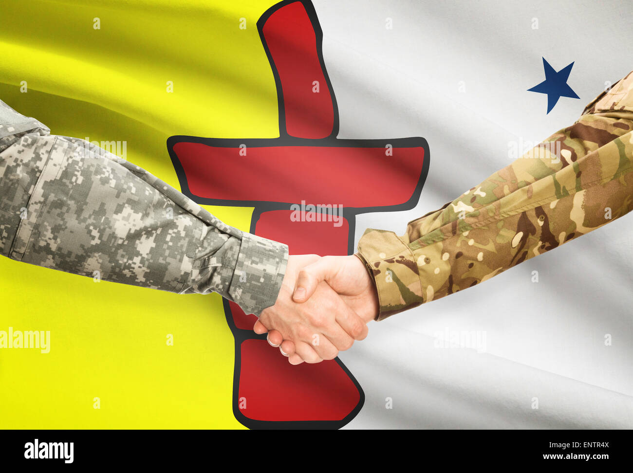 Soldiers handshake and Canadian province flag Nunavut Stock Photo Alamy