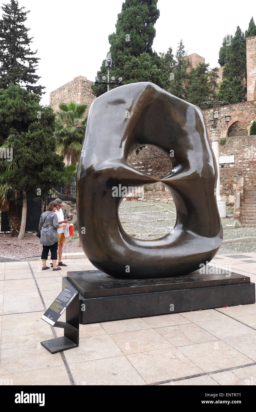 Bronze sculpture 'Oval With Points' of sculptor artist Henry Moore on display in the streets of Malaga city, Andalusia, Spain. Stock Photo