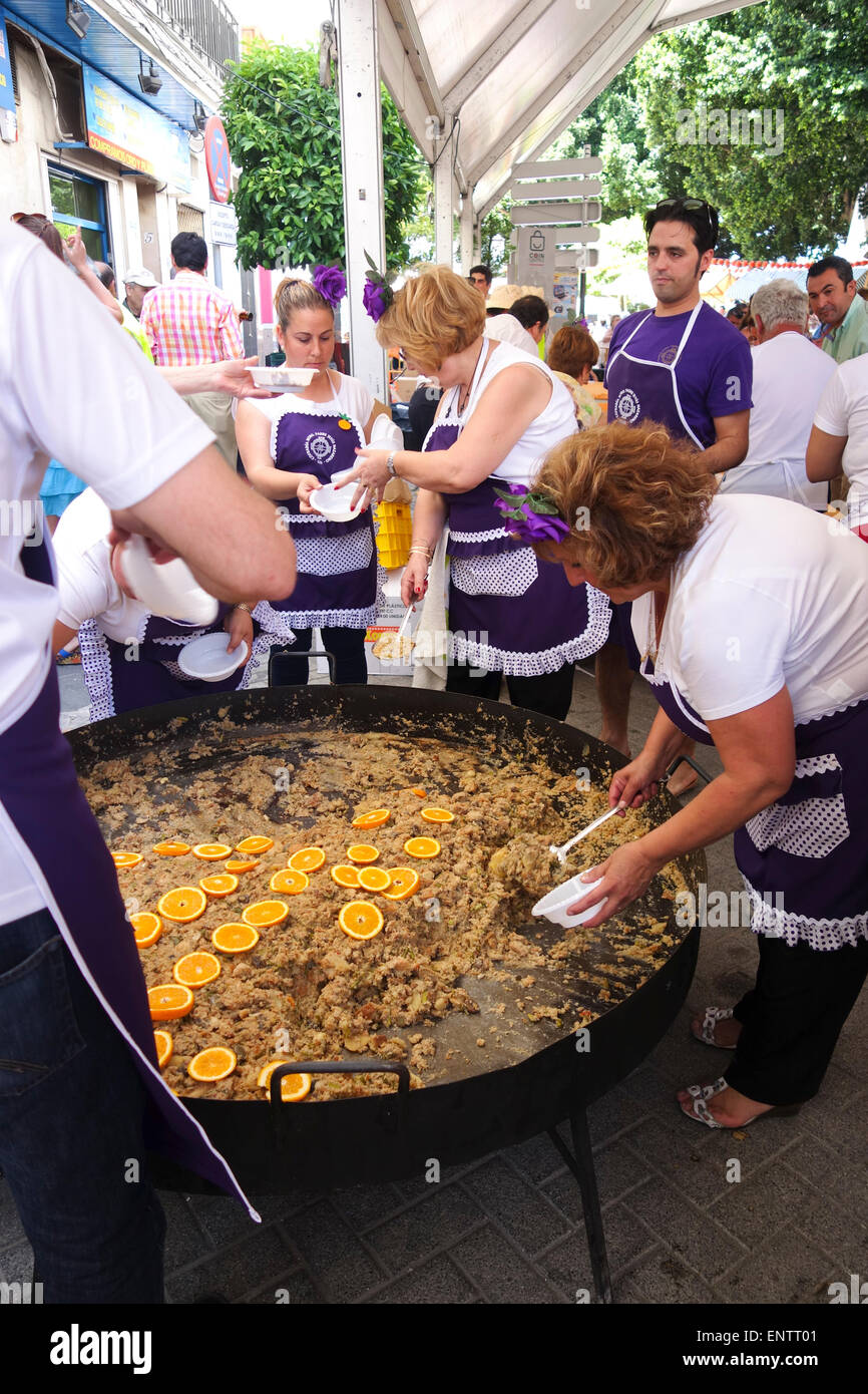 Traditional Sopa Herivia, soup with oranges, breadcrumbs, served, annual Orange Festival Celebration in Coin, Andalusia. Spain. Stock Photo