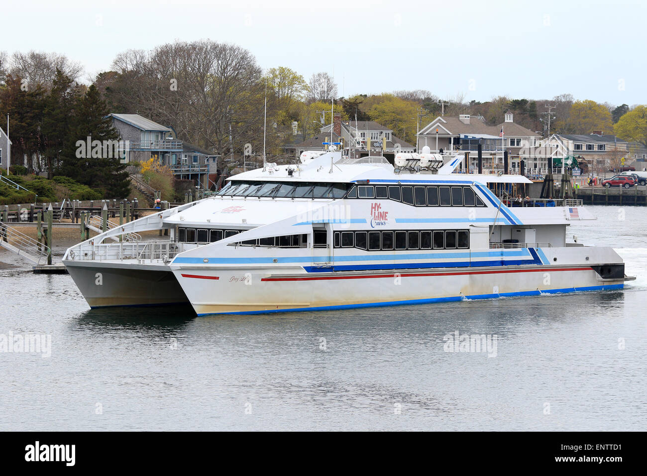 Hyannis Port Cape Cod Massachusetts. High speed ferry for tourist, tourists, and residents travels between Nantucket and Hyannis Stock Photo
