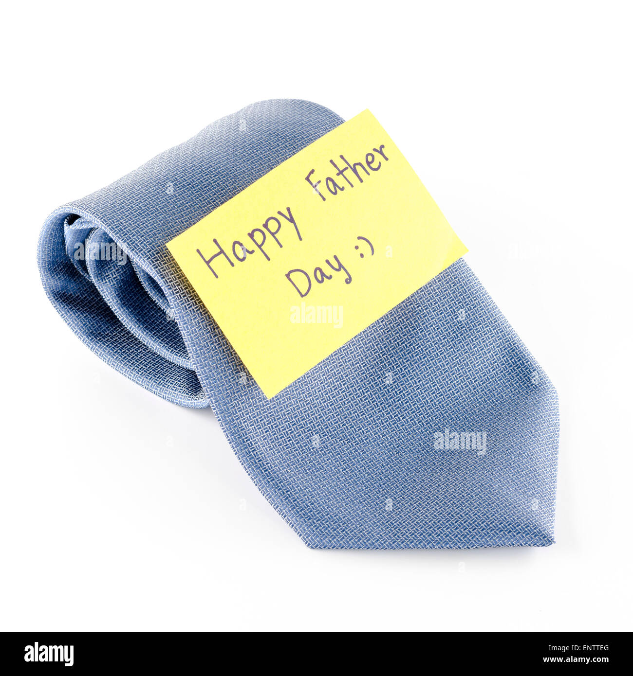 blue neck tie with card tag write happy father day word on a white background Stock Photo