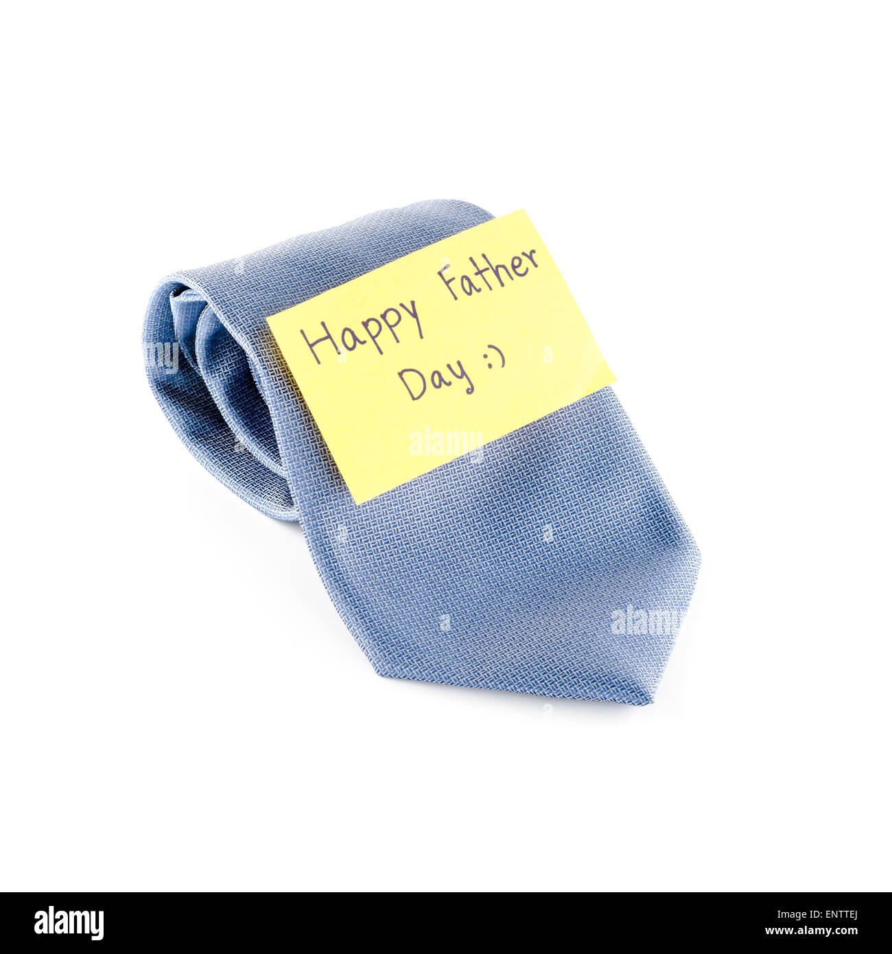 blue neck tie with card tag write happy father day word on a white background Stock Photo