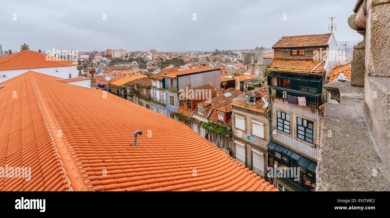 Old town view from Clérigos Tower in Porto, Portugal Stock Photo