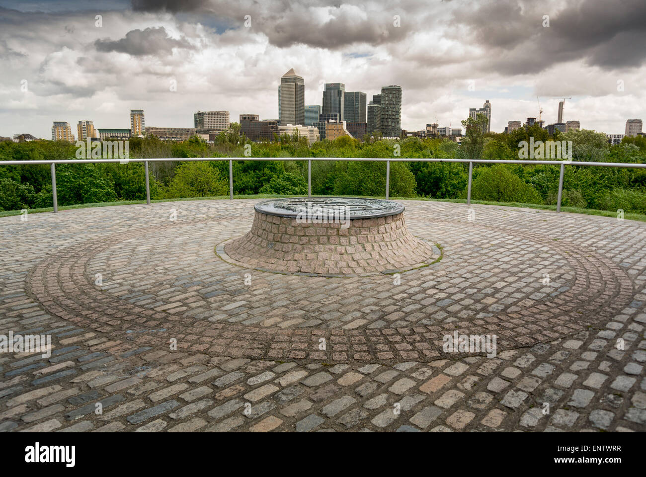 View of Canary Wharf from Stave Hill, Rotherhithe, London. Stock Photo