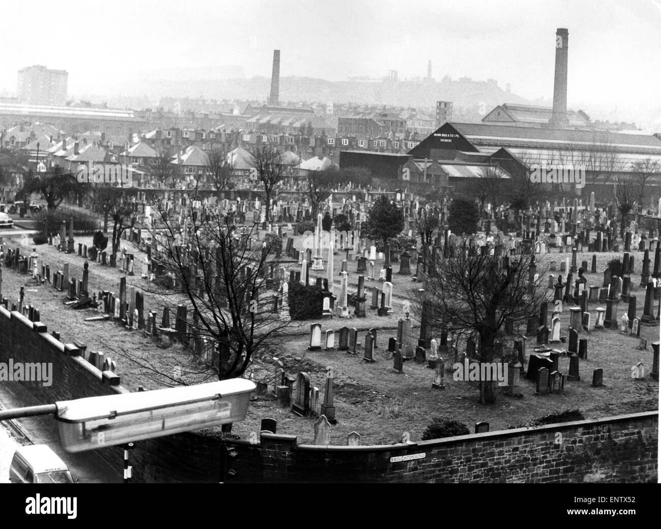 Rosebank Cemetery, Edinburgh, Scotland, 11th March 1970. Factory