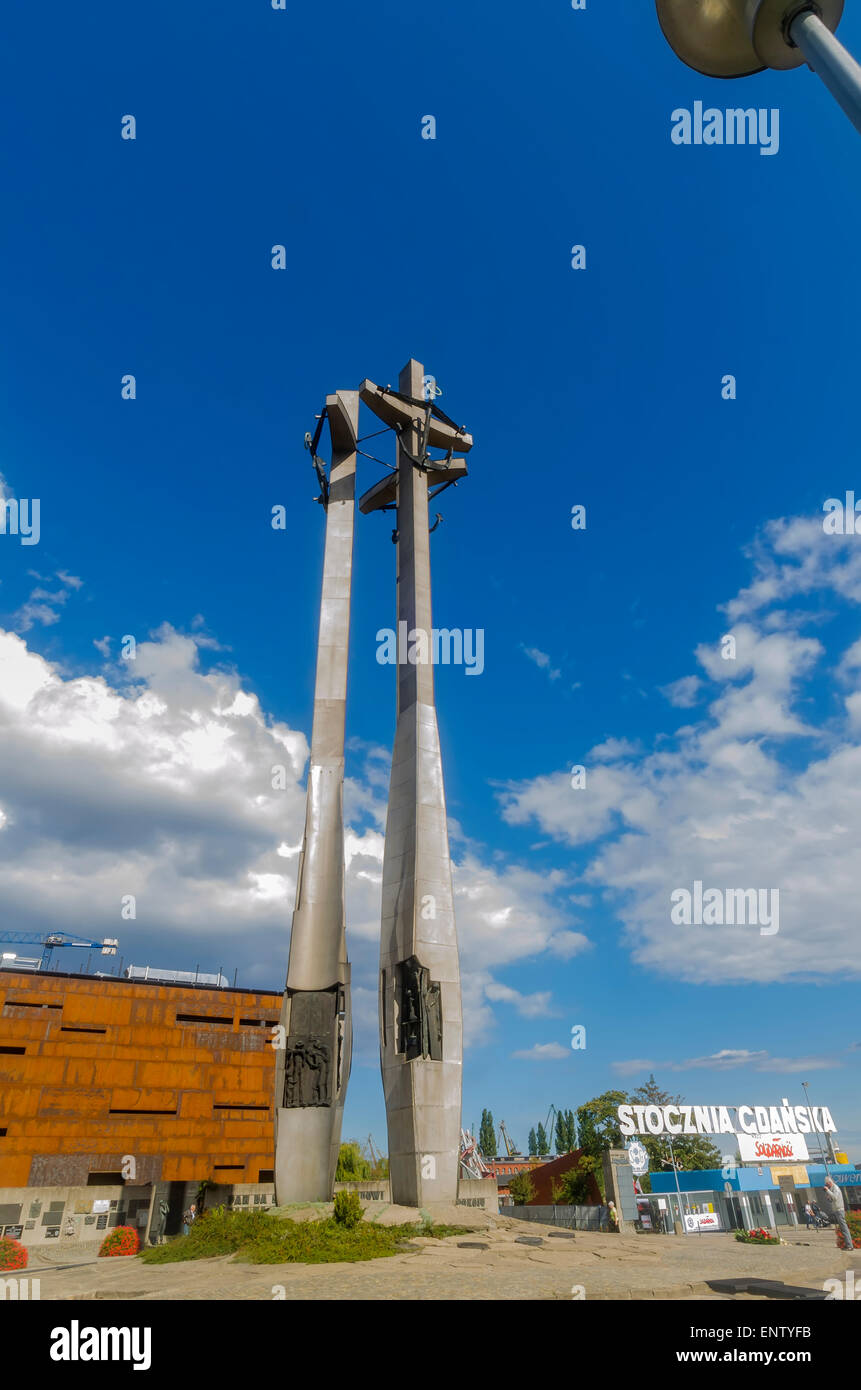 Solidarity Square Monument to the Fallen Shipyard Workers of 1970,near shipyard gate, Gdansk Poland Stock Photo