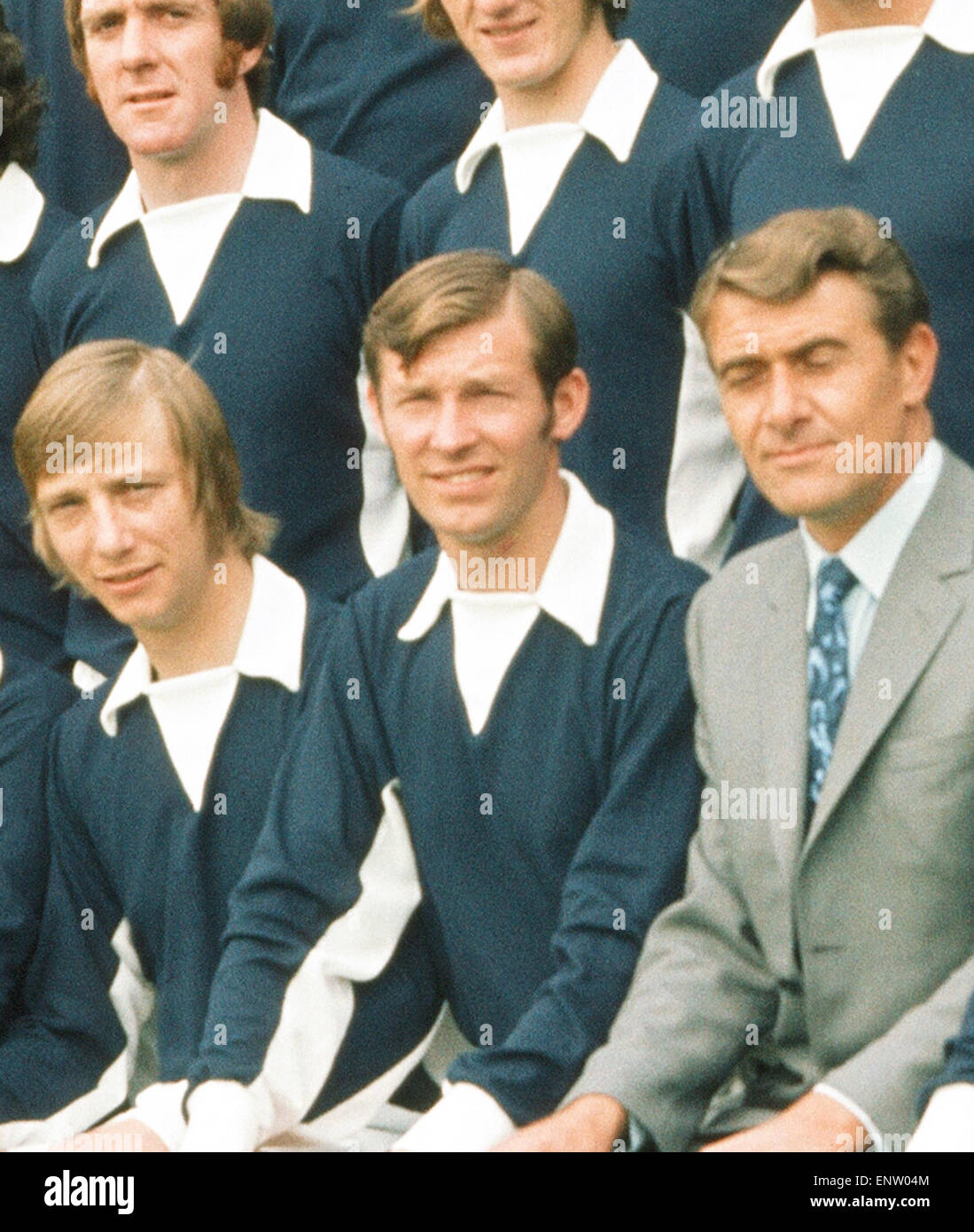 Falkirk F.C. pre season squad photograph, 1st July 1972. Front Row L-R. Gibson, Alex Ferguson, Cunningham (manager) Stock Photo