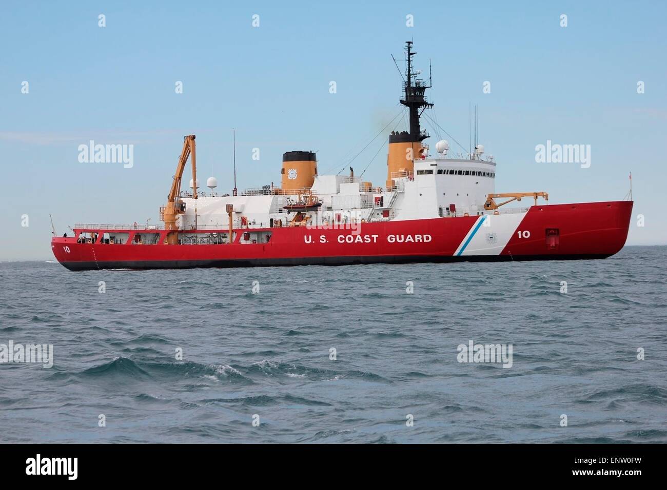United States Coast Guard Heavy Icebreaker Polar Star in open water May 7, 2015 near Seattle, Washington. Stock Photo