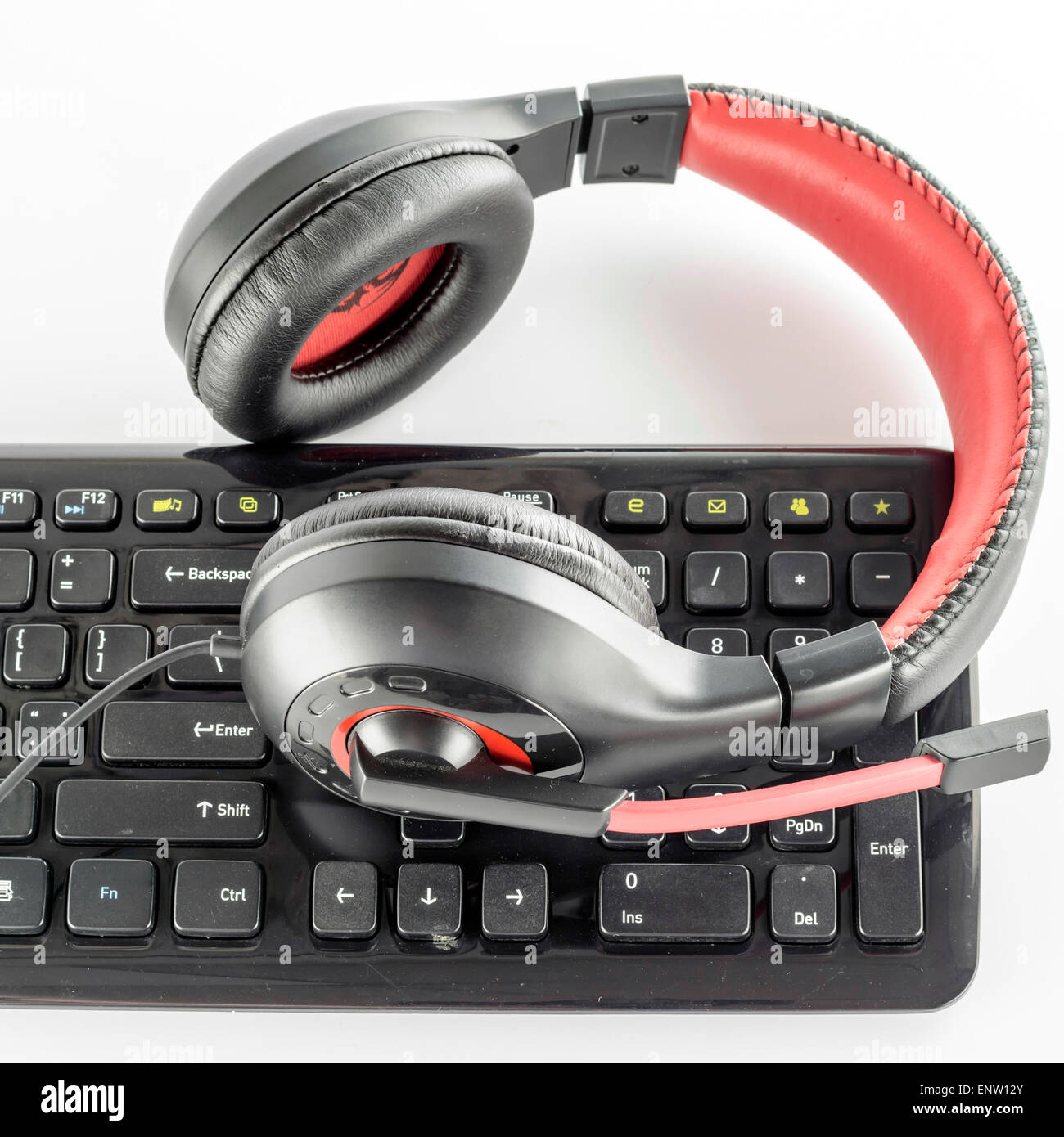 keyboard computer and headphone on a white background Stock Photo Alamy
