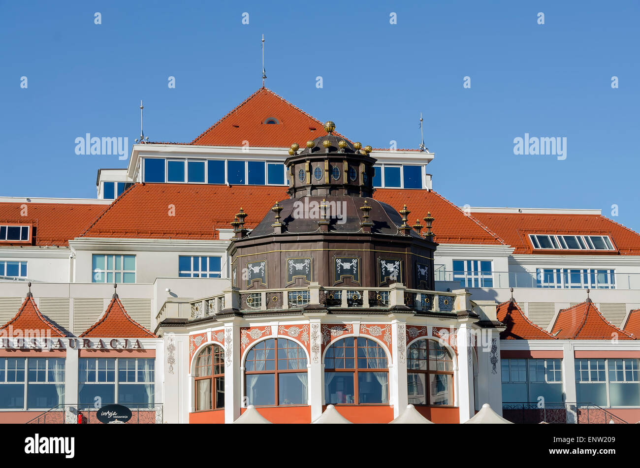 Baltic Sea Sheraton Beach Hotel Sopot Poland seaside destination Stock Photo