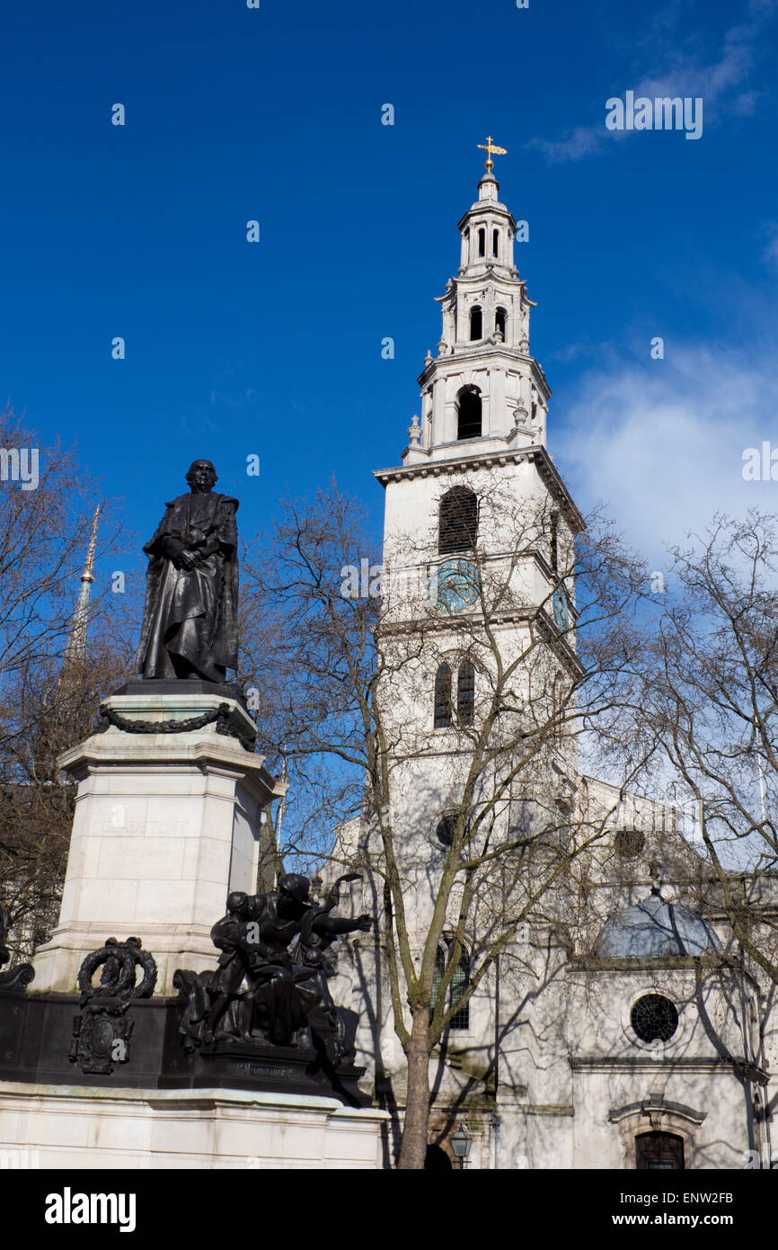 St Clement Danes RAF Church and statue of William Ewart Gladstone The Strand London England UK Stock Photo