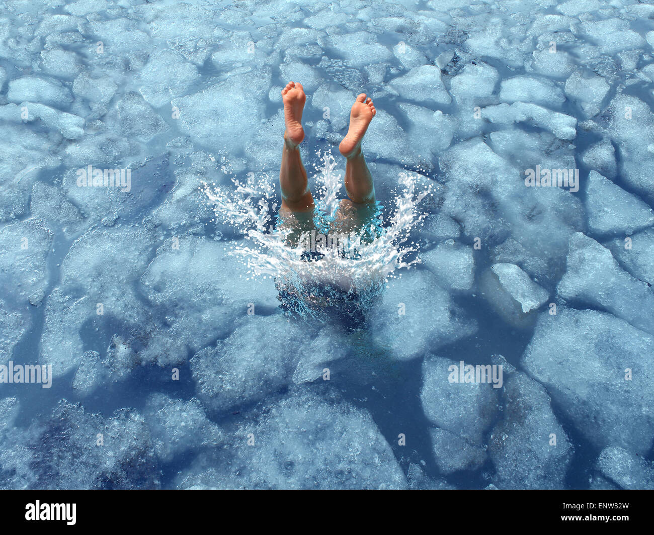 Cool down and Cooling off concept as a diver diving into frozen