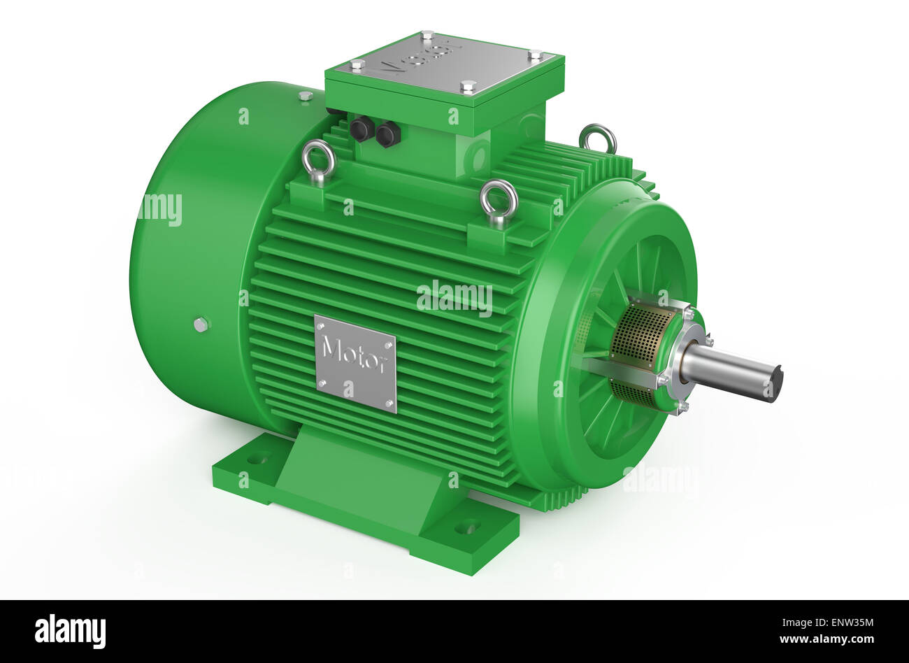 green inIndustrial electric motors isolated on white background Stock