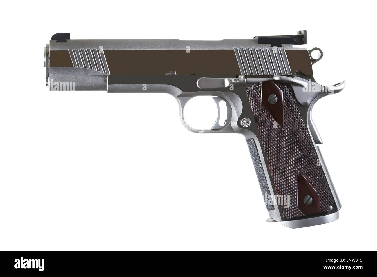 45 Caliber custom match grade stainless steel automatic pistol gun on