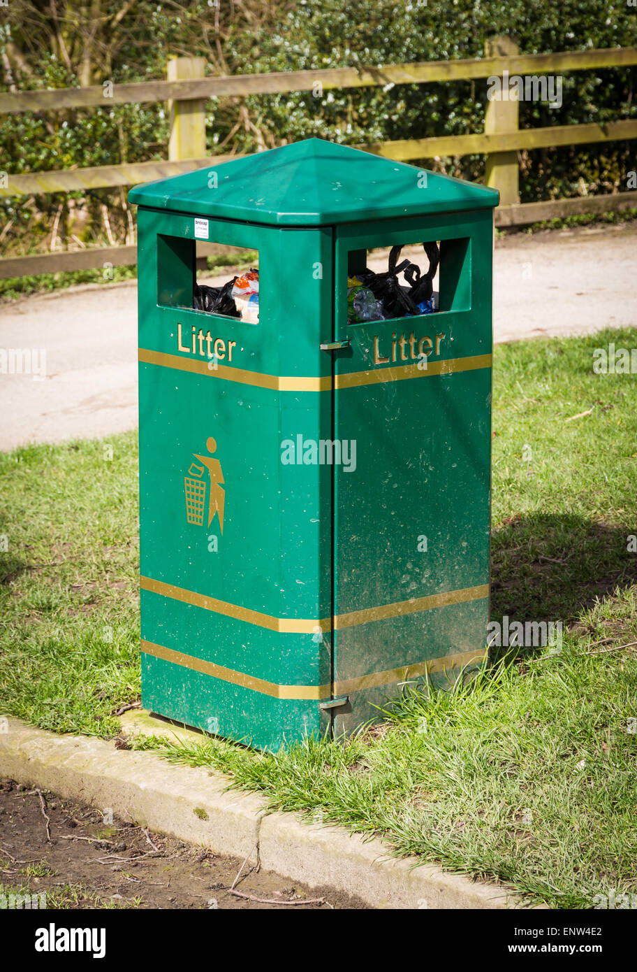 Green litter bin Stock Photo