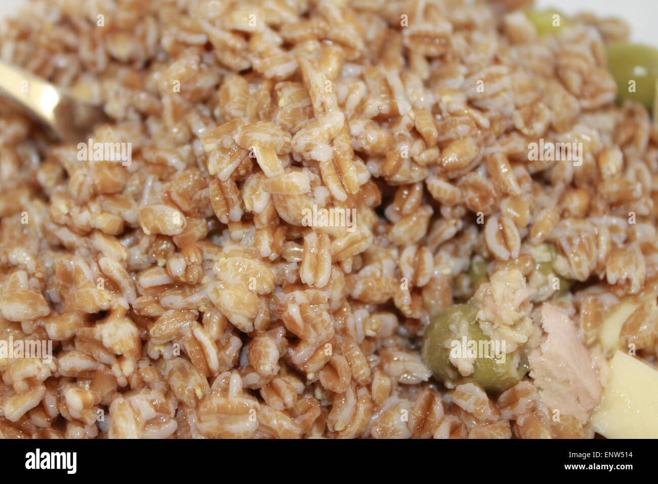 farro salad with tuna cheese and olives Stock Photo Alamy