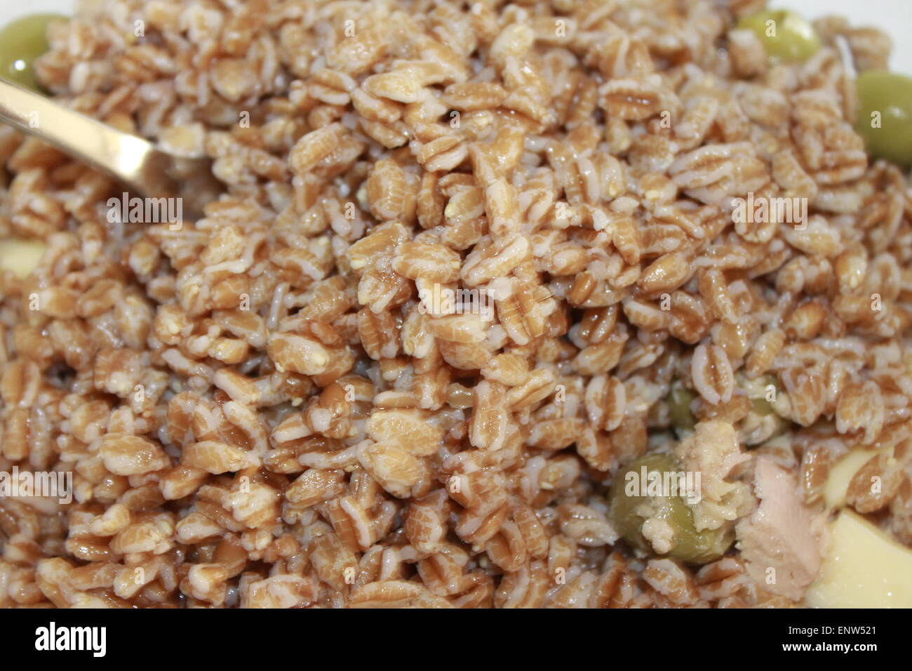 farro salad with tuna cheese and olives Stock Photo Alamy