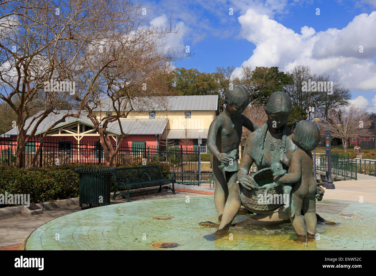 Fountain in Memorial Park & Bayou Terrebonne Waterlife Museum, Houma, Louisiana, USA Stock Photo