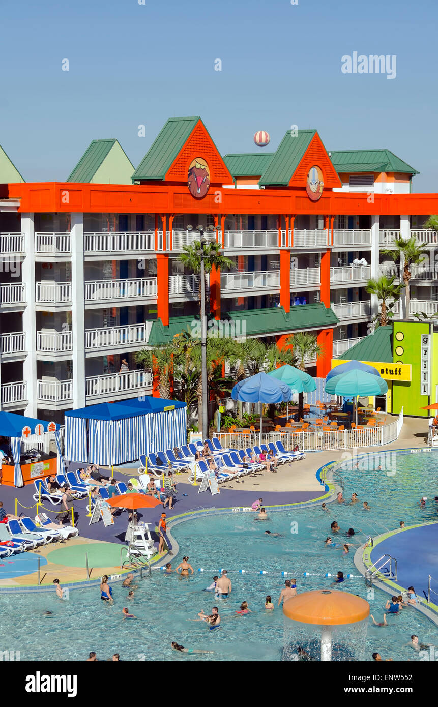 Nickelodeon Suites Hotel (Nick Hotel) Oasis swimming pool cabanas Orlando, Florida Stock Photo