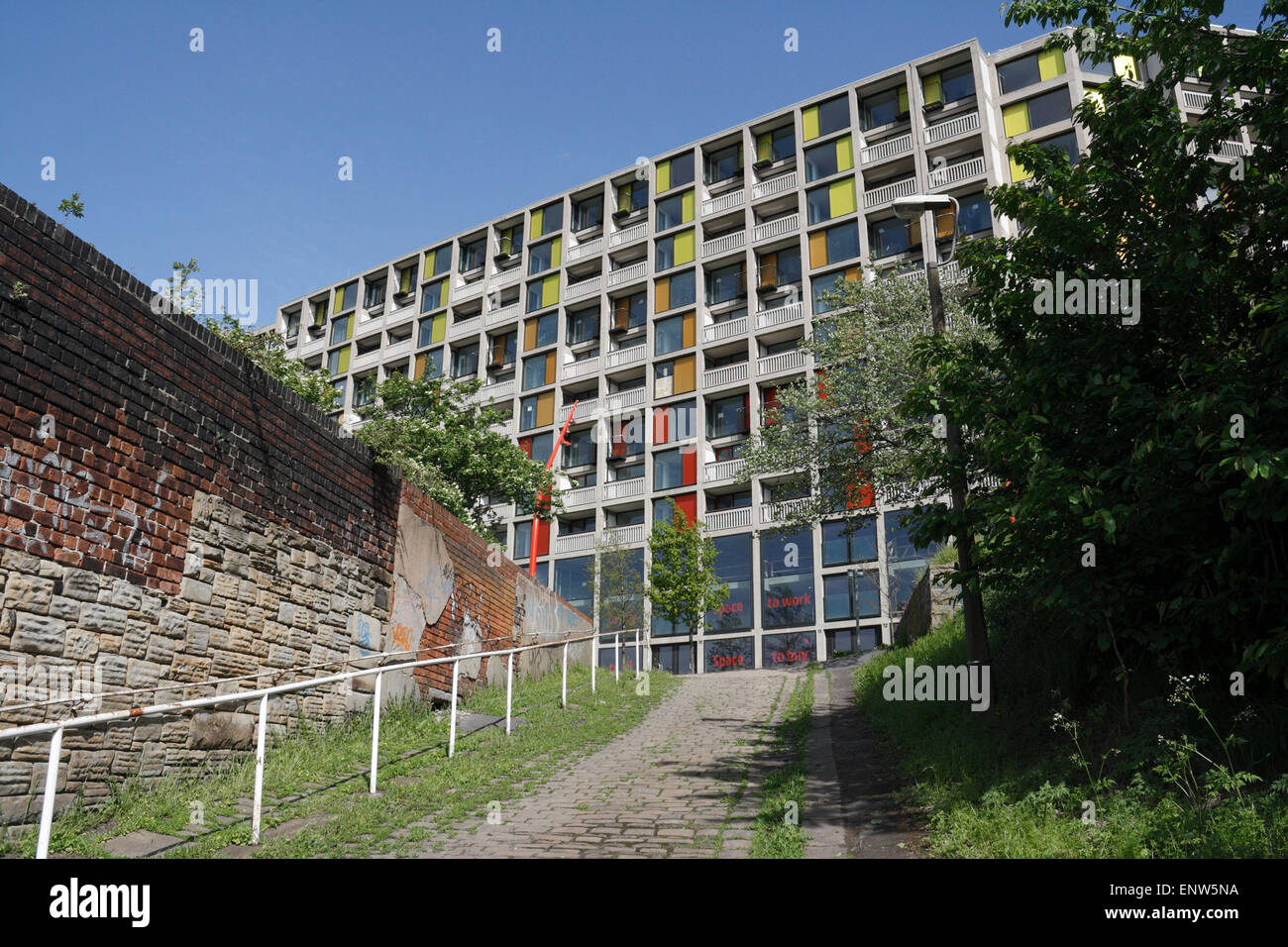 Refurbished Park Hill flats in Sheffield, England UK, residential