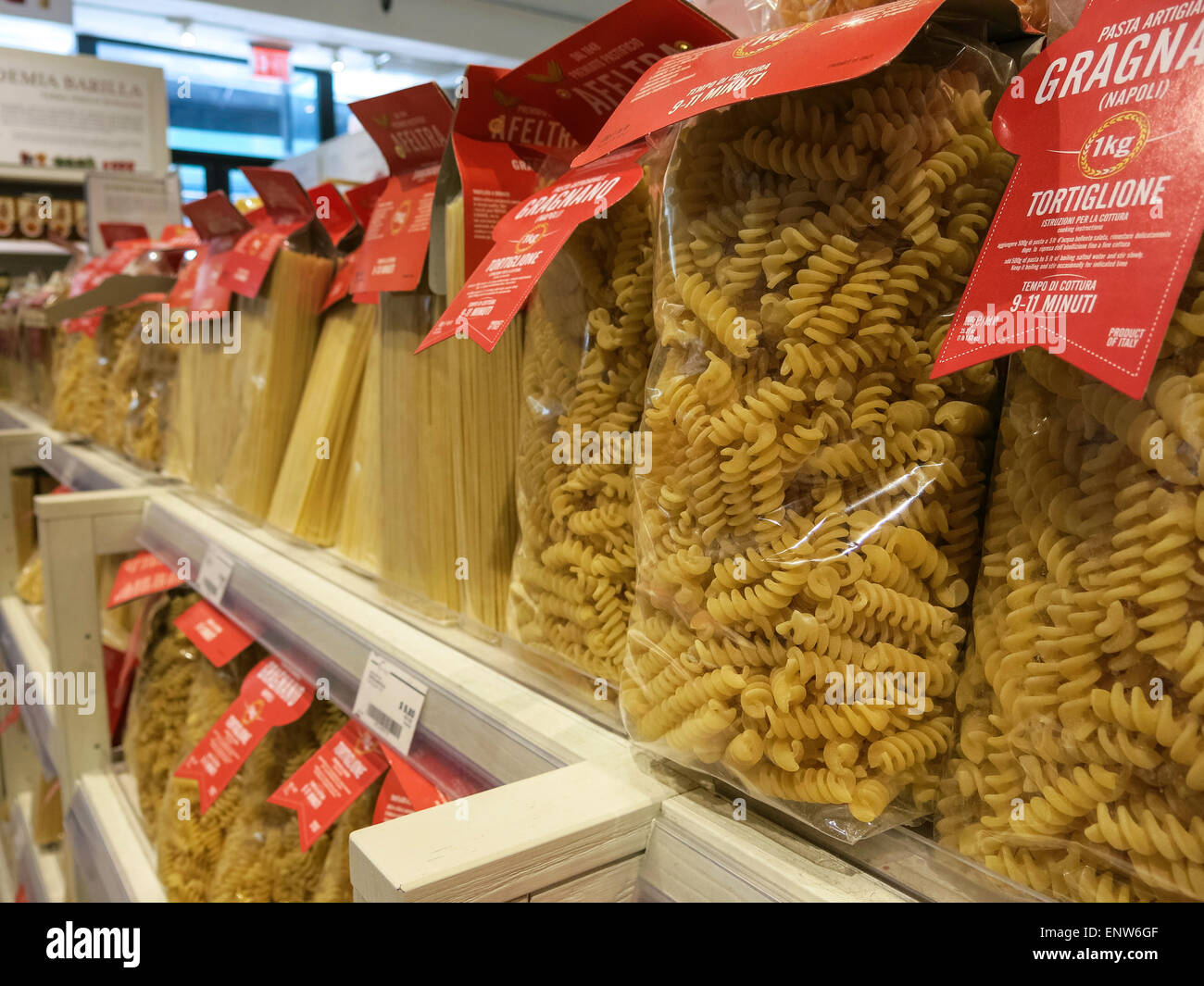 Bags of Dried Pasta, Eataly Italian Marketplace, NYC Stock Photo