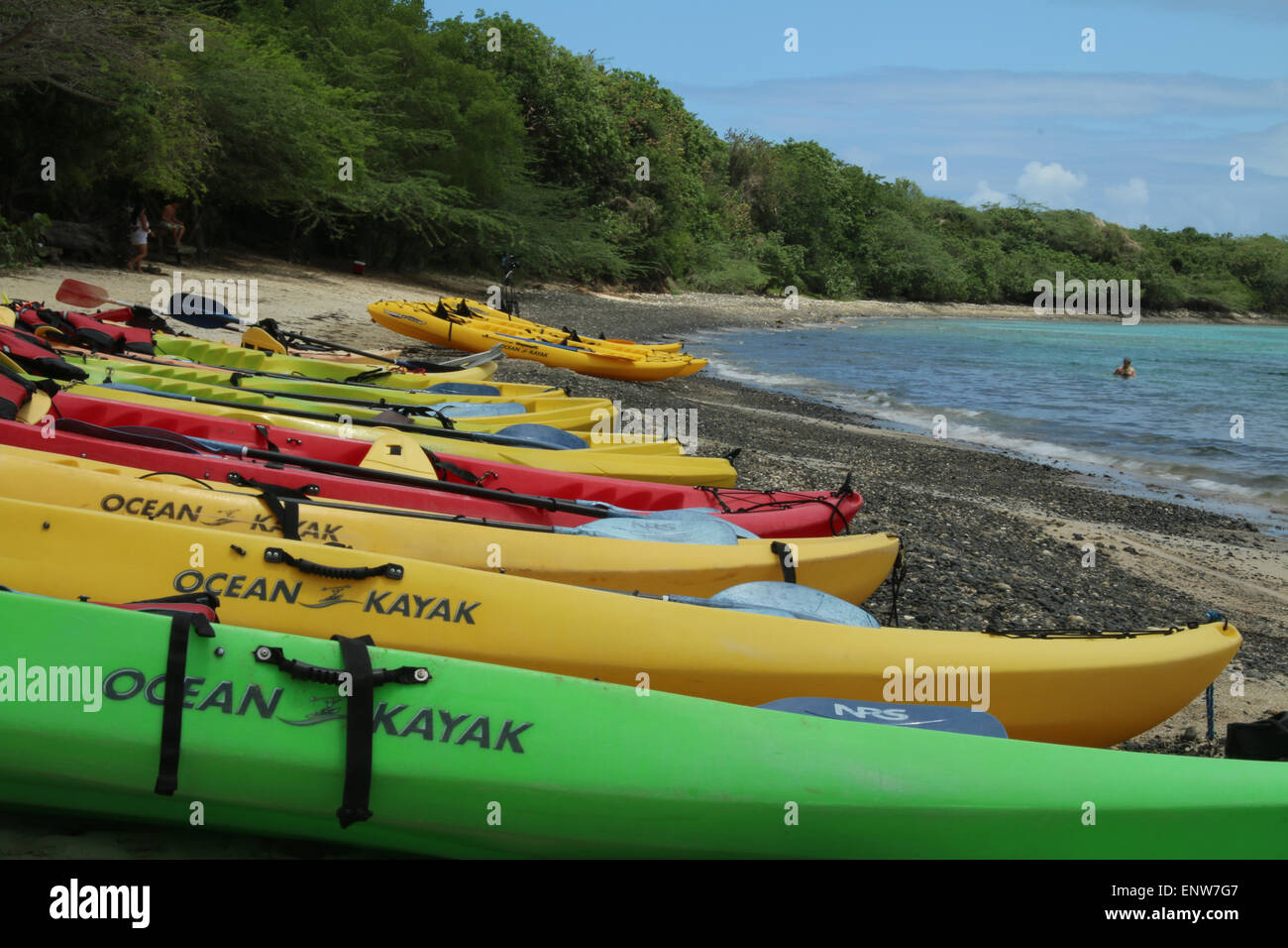 Kayak rentals on Tamarindo Beach, in Culebra, Puerto Rico Stock Photo