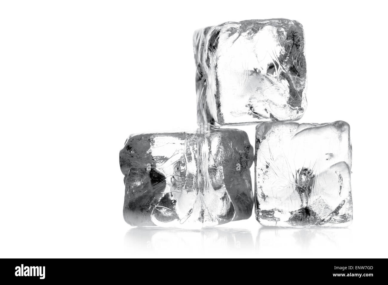 Heap of three ice cubes over white background Stock Photo