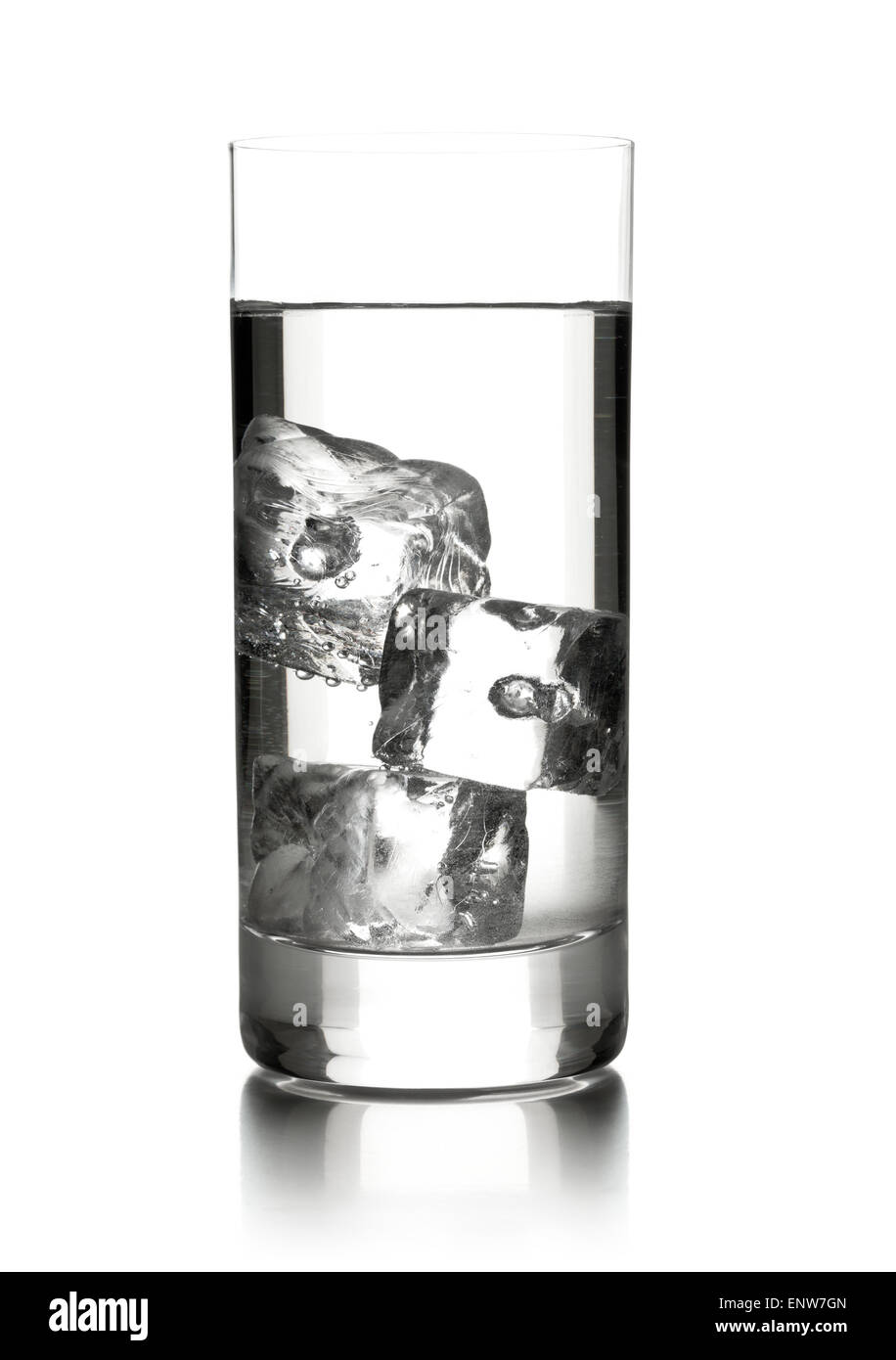 Glass of water with three ice cubes over white background Stock Photo ...