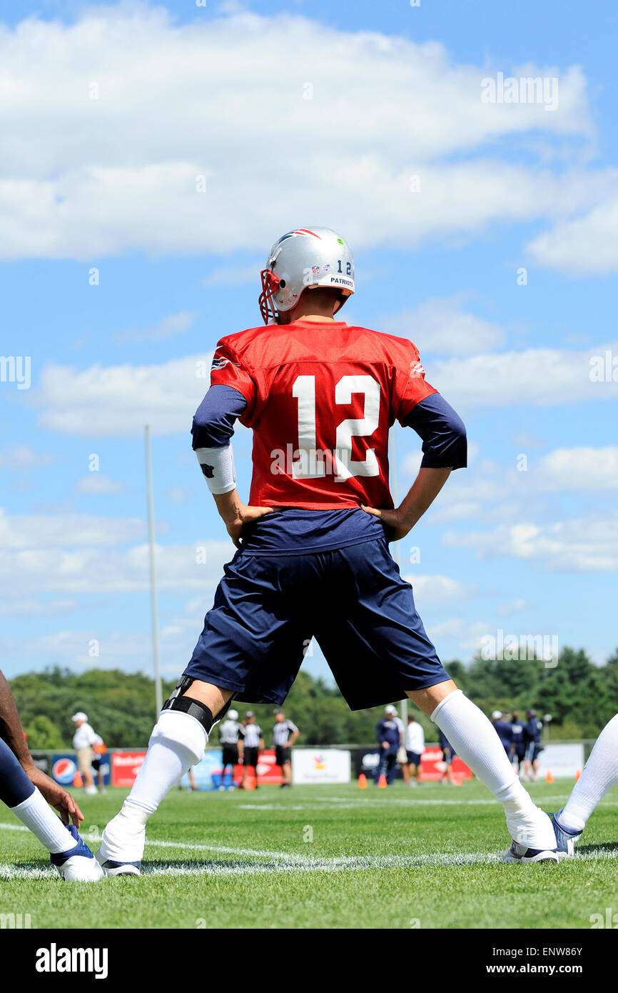 New England Patriots quarterback Tom Brady (12) stretches during pregame at  Bank of America Stadium September 18 in Charlotte, NC. The Patriots lost  27-17 to the Carolina Panthers and both evened their