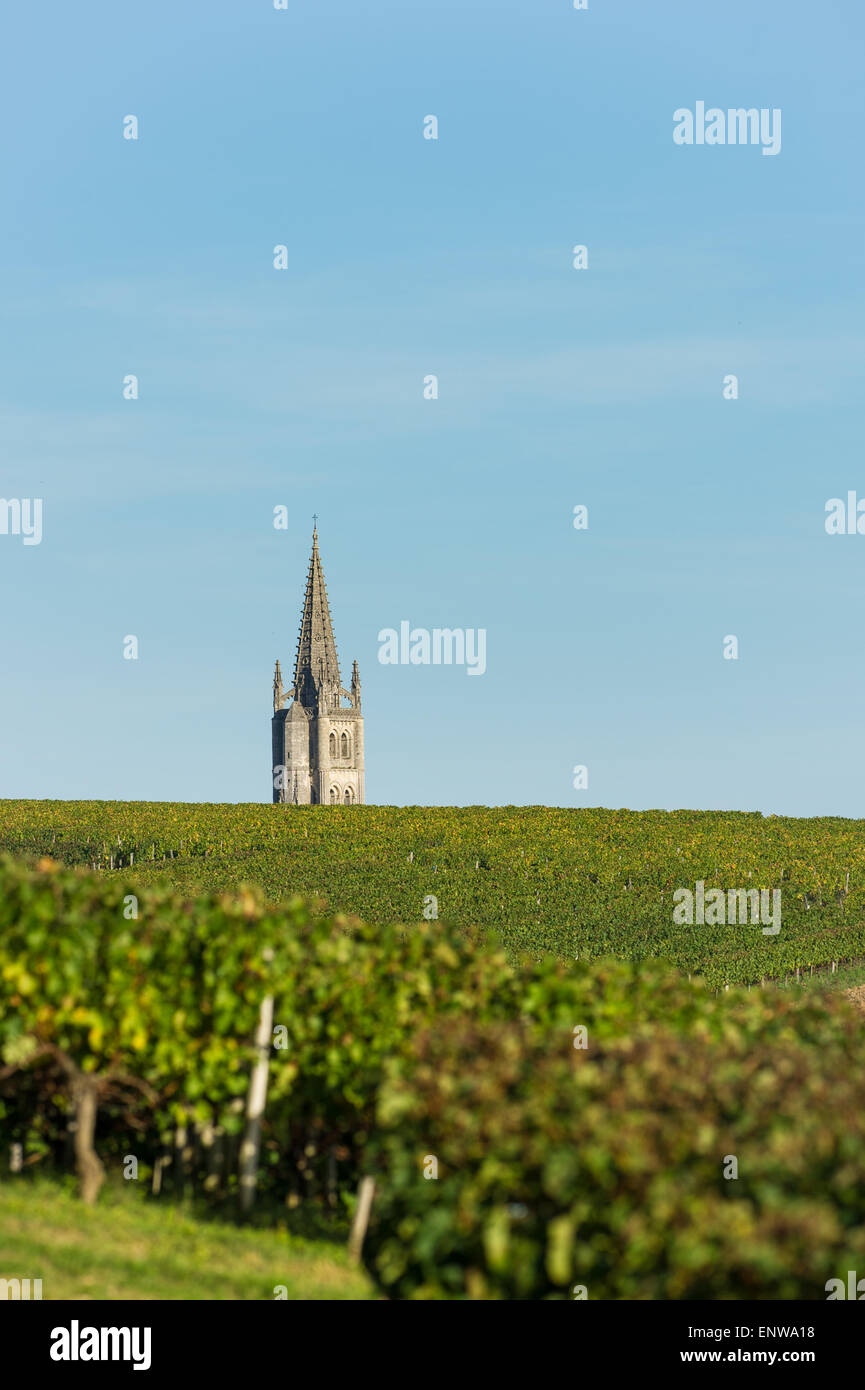 Vineyard-Saint-Emilion-Church-French culture Stock Photo