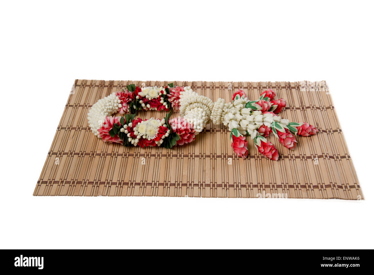 Thai traditional craft flower garland on wood background Stock Photo ...