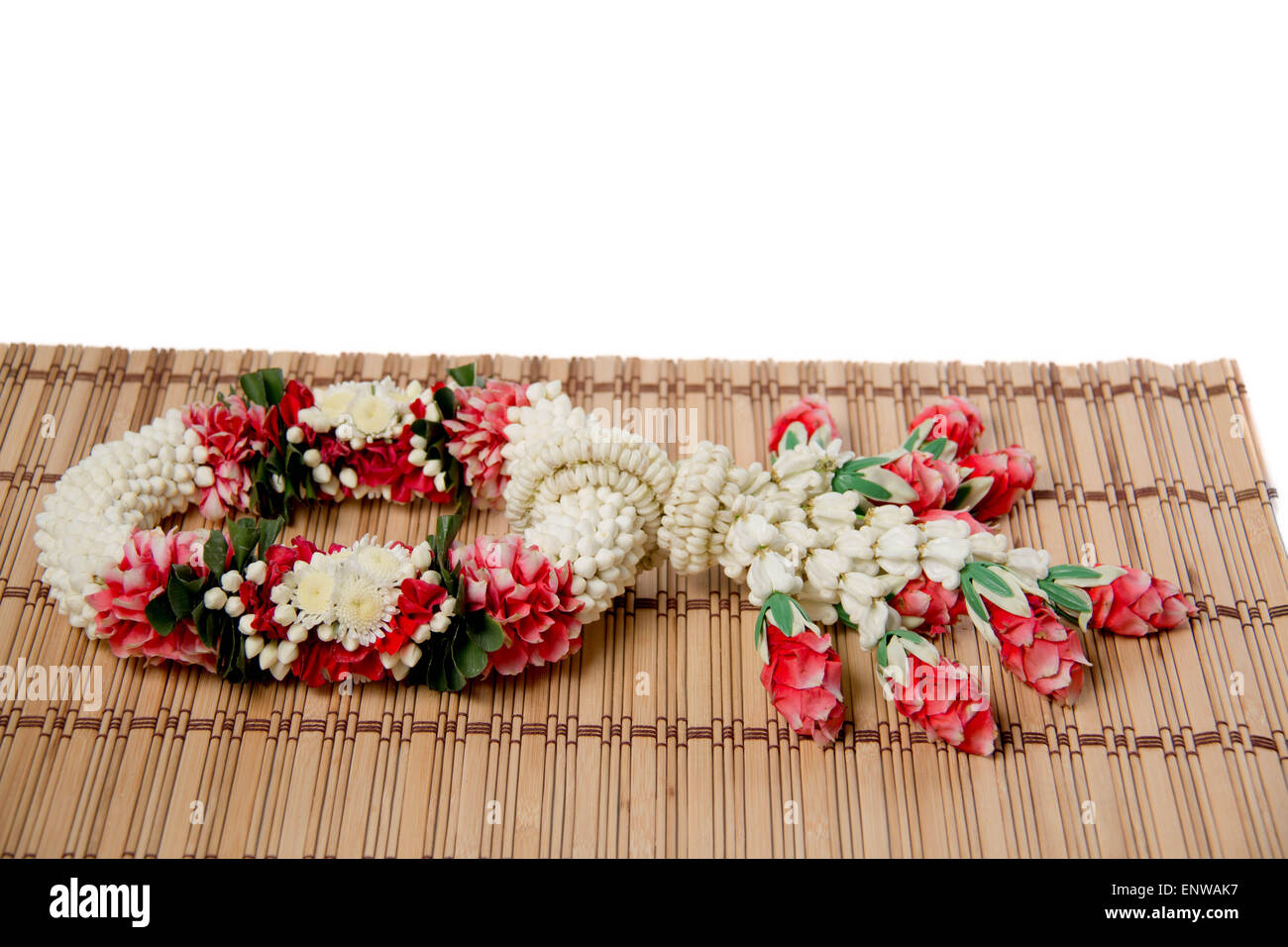 Thai traditional craft flower garland on wood background Stock Photo ...