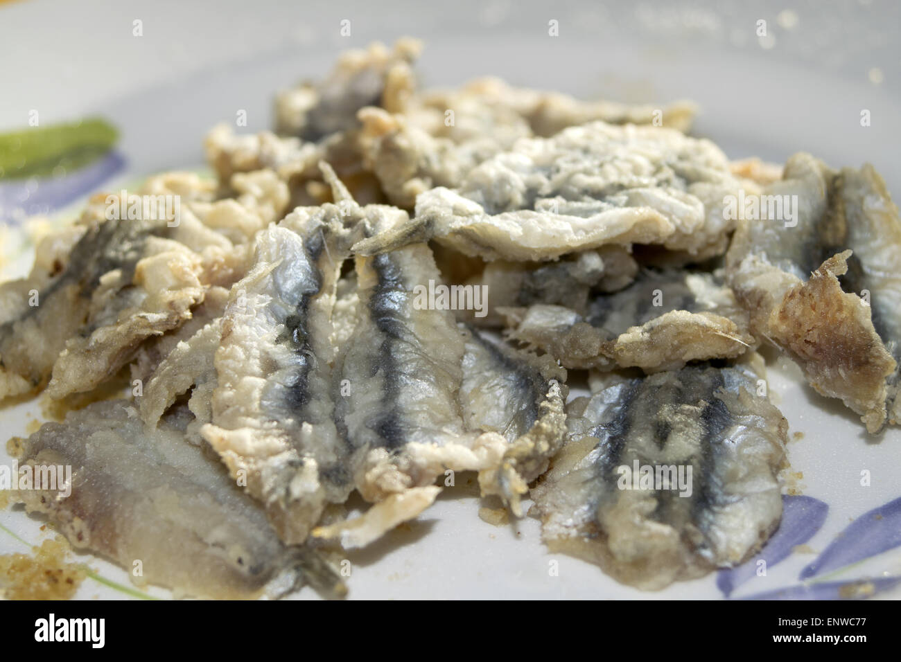 fried anchovy flapjacks with fresh fish of the mediterranean sea Stock Photo